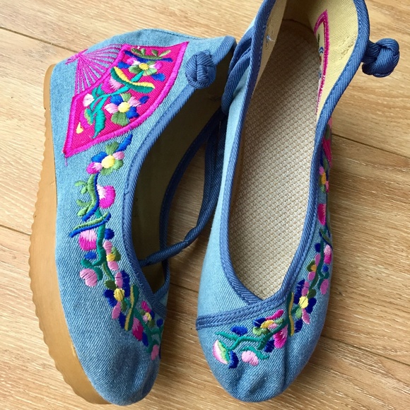 Women's Flower Embroidery Casual Oxfords shoes 8m - Picture 3 of 6